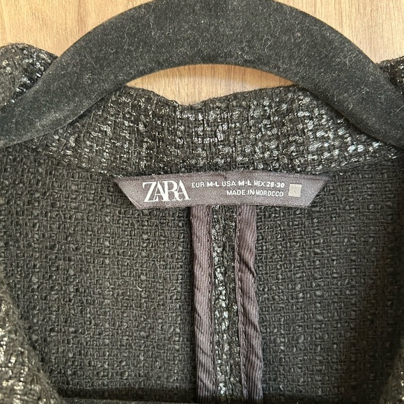 Zara metallic tweed metal buttons Oversized black Womens jacket Medium Large - Picture 2 of 9